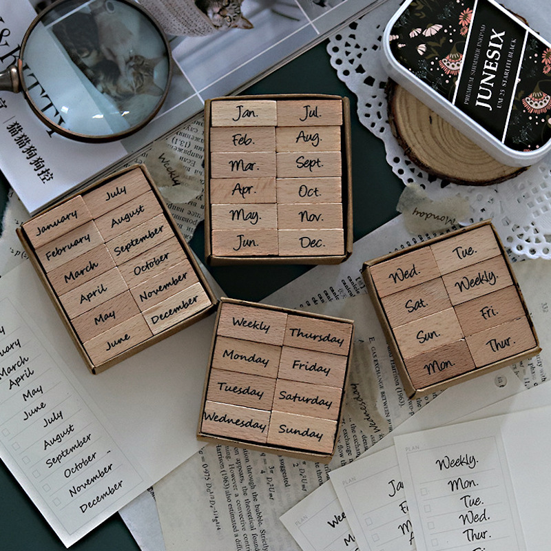 Rubber Date Stamp - Stempel Kayu Kalender Bulan Hari Angka